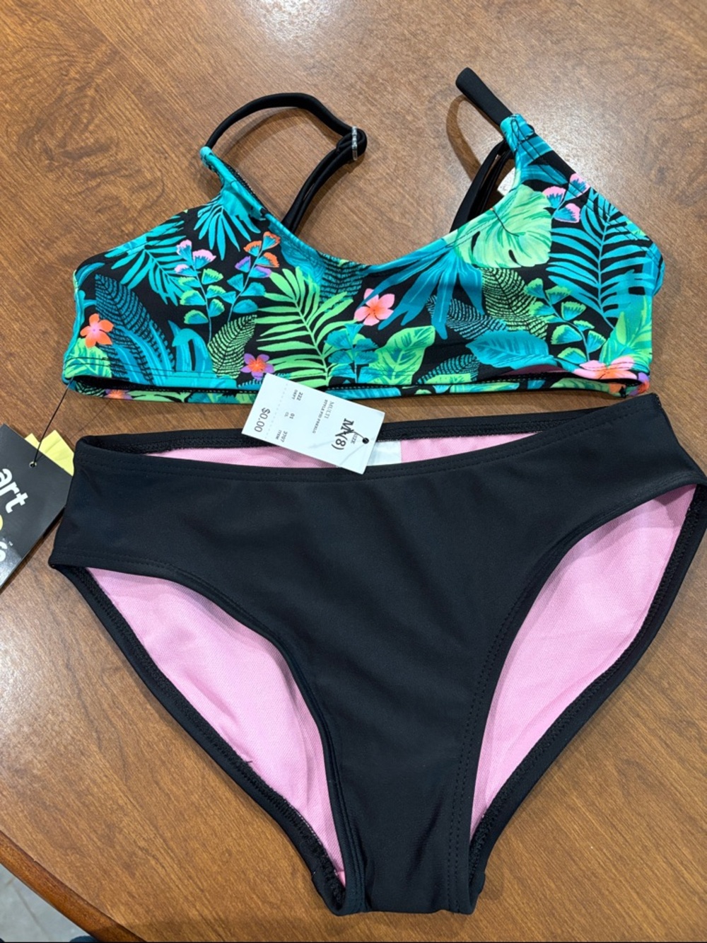 NWT Tropical Print & Black Bikini Set - kids swimsuit